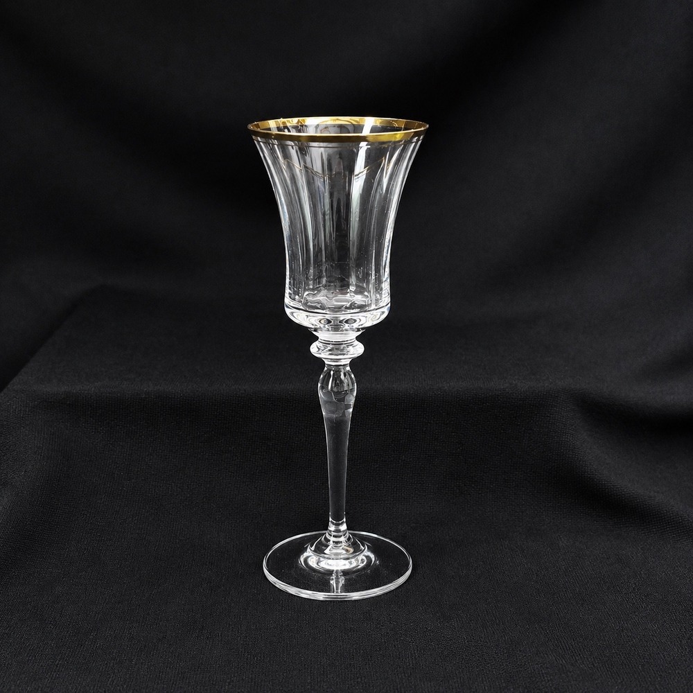 Mikasa Jamestown 4 Gold Crystal Wine Glasses Optic Ribbed Gold Rim 8.75" - Picture 11 of 11